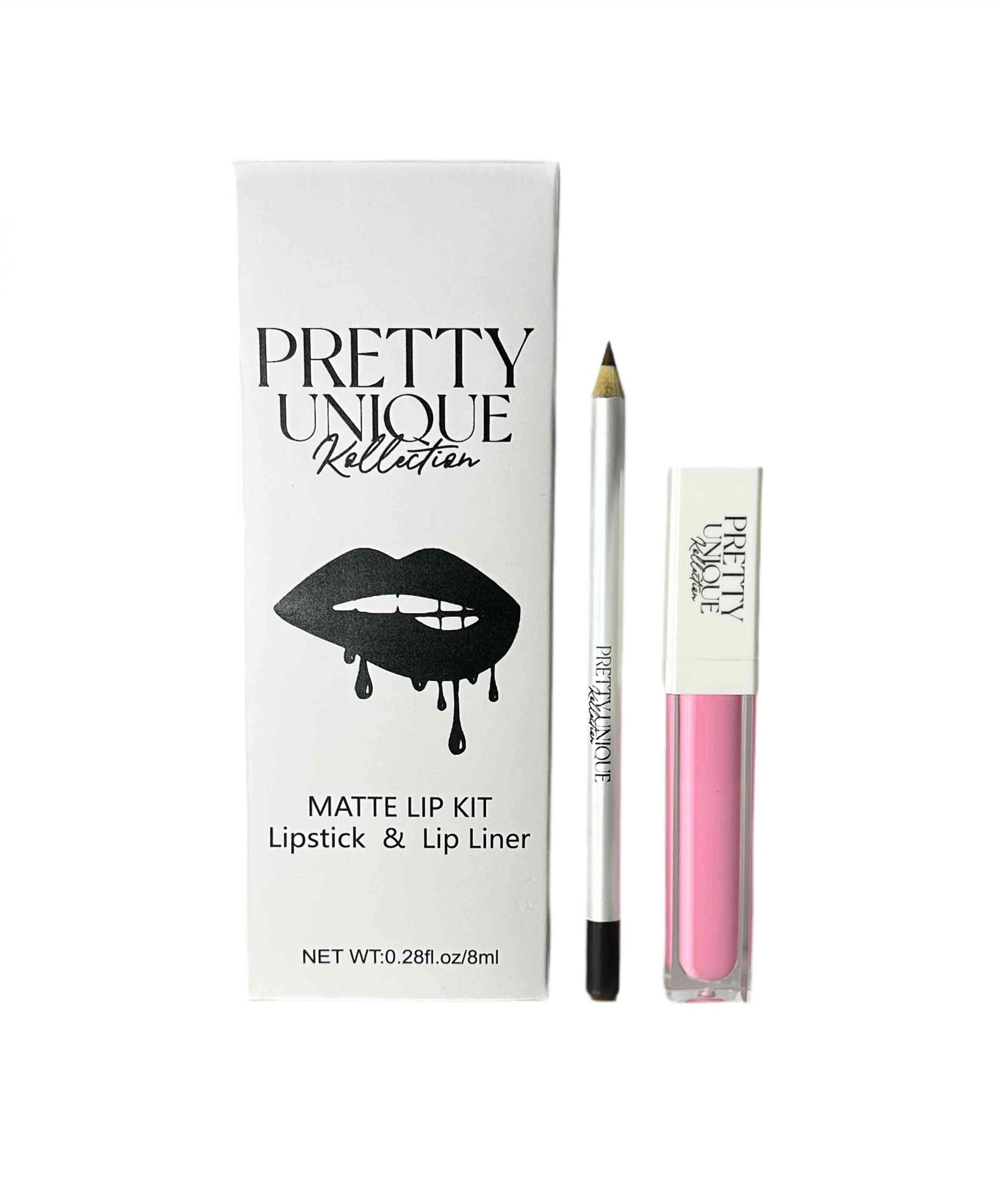 Pretty Unique Matte Lip Kit with lipstick and lip liner in pink shade.